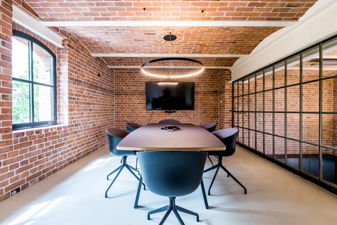 Linoleum conference table with Din legs