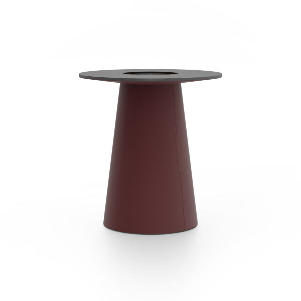 ALT (All Linoleum Table) cone-shaped table base lined with linoleum (4154 Burgundy), L Ø450, designed by Keiji Takeuchi