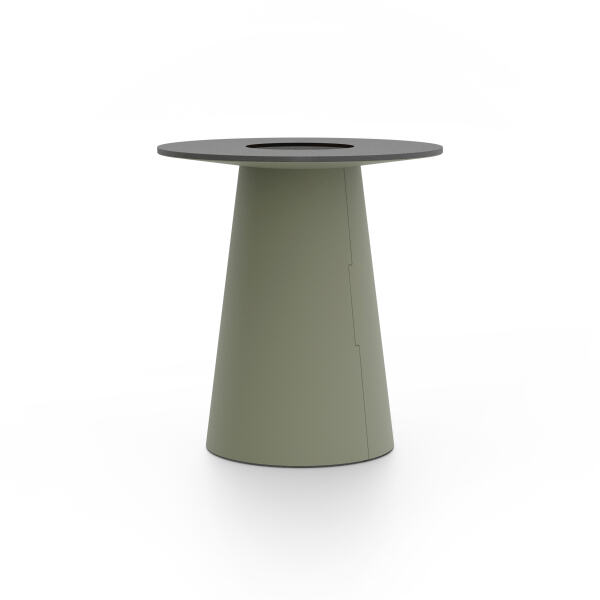 ALT (All Linoleum Table) cone-shaped table base lined with linoleum (4184 Olive), L Ø450, designed by Keiji Takeuchi