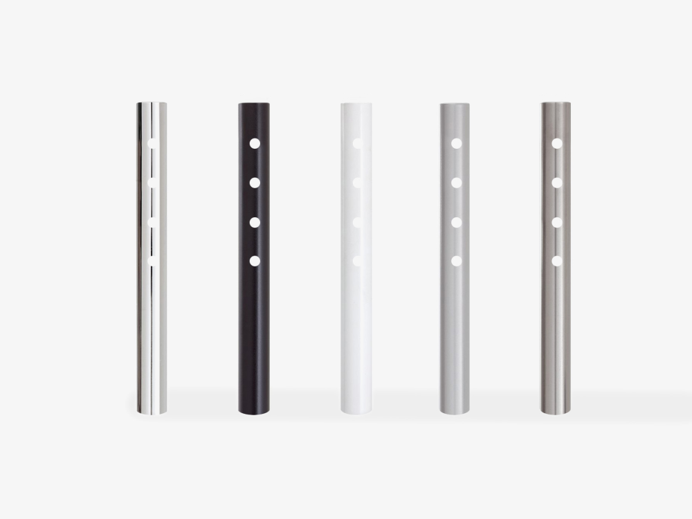 Höhenversteller für das E2 Tischgestell in verschiedenen Farben und Oberflächenvarianten.