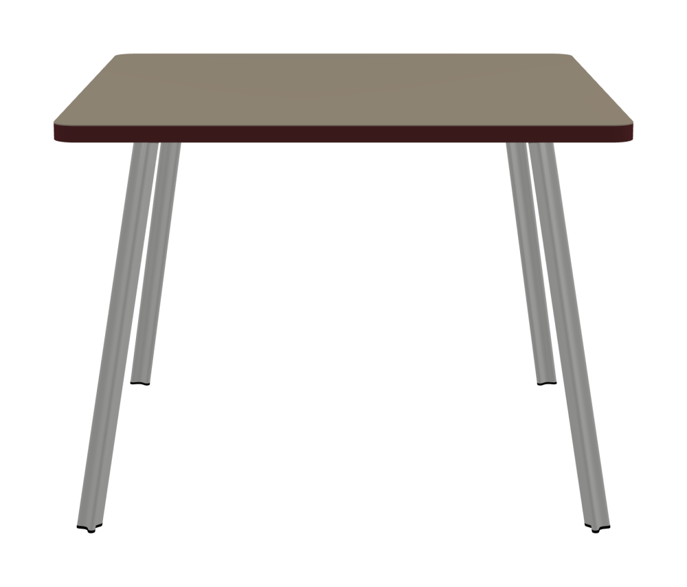 BEAM Table - Shape Square - Length 100,00 cm - Width 100,00 cm - Radius 4,00 cm - Thickness 3 cm - Surface Linoleum, 4011 Taupe - Core Laminboard - Edge Linoleum, 4154 Burgundy - Profile Edge 90° / BEAM Table Legs - Material and Colour Aluminium, matt anodised - Profile strength Small - Height 71 cm - Set 4 Legs