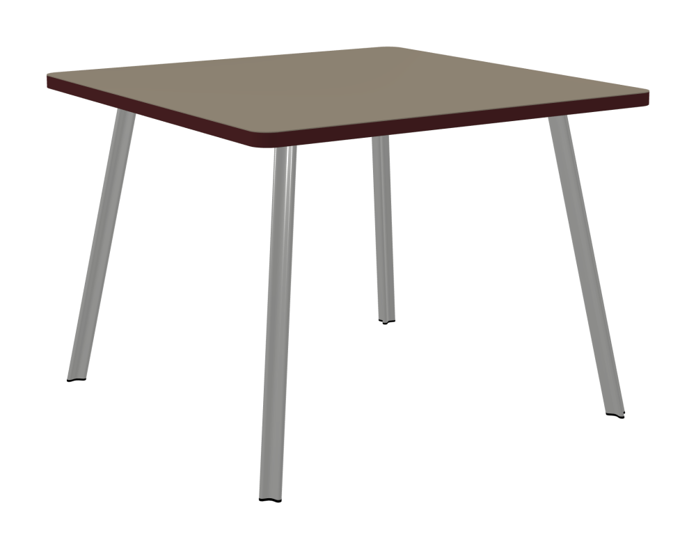 BEAM Table - Shape Square - Length 100,00 cm - Width 100,00 cm - Radius 4,00 cm - Thickness 3 cm - Surface Linoleum, 4011 Taupe - Core Laminboard - Edge Linoleum, 4154 Burgundy - Profile Edge 90° / BEAM Table Legs - Material and Colour Aluminium, matt anodised - Profile strength Small - Height 71 cm - Set 4 Legs