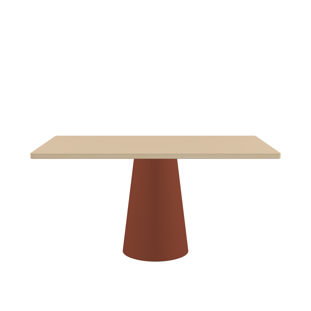 ALT Table - Shape Square - Length 150.00 cm - Width 90.00 cm - Radius 2.60 cm - Thickness 3 cm - Surface Linoleum, 4007 Macadamia - Core Laminboard - Edge Wood, Ash - Profile Edge 90° / ALT Table Stand - Surface Linoleum, 4008 Brick - Size L: Ø 42 × H 72 cm