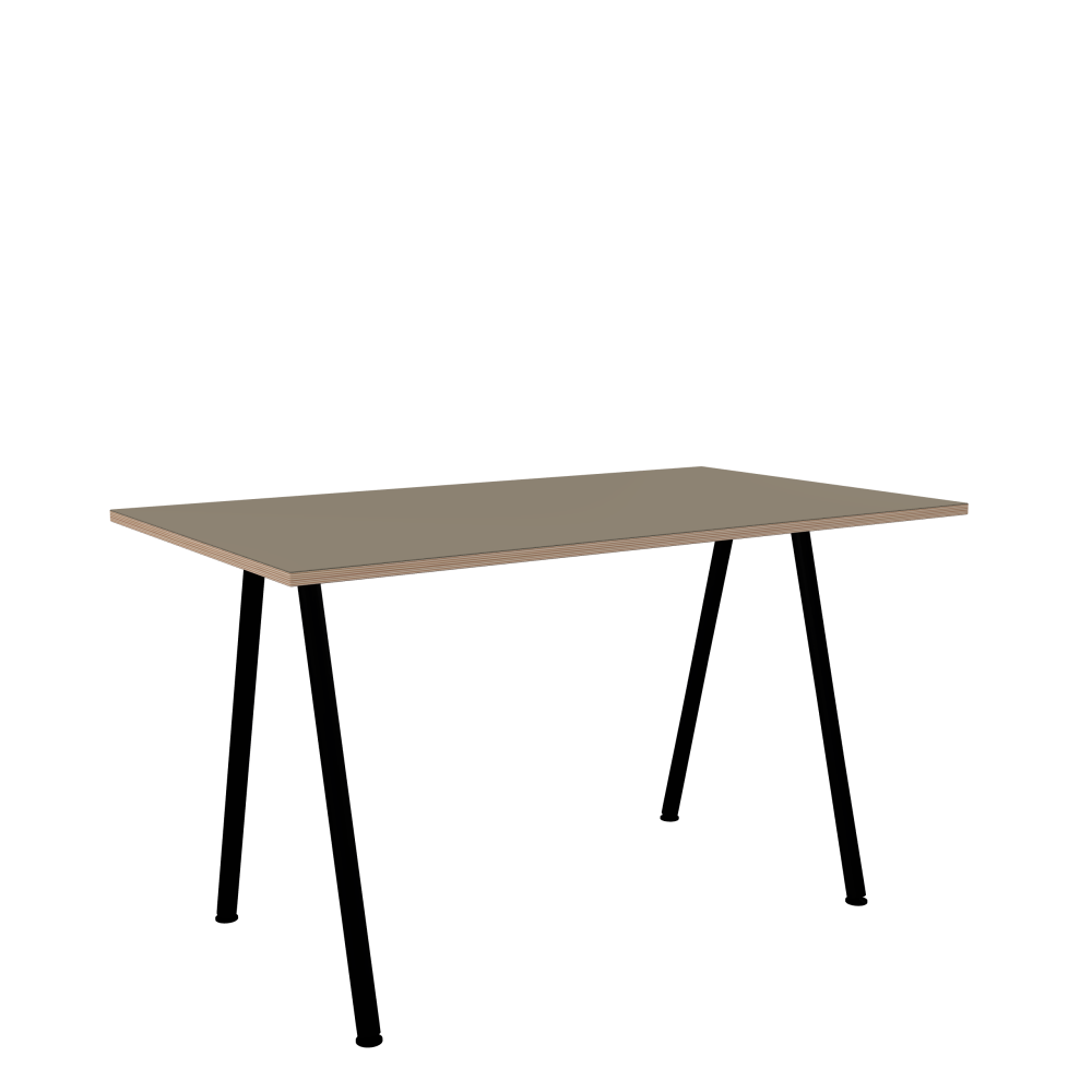 DIN PLUS Tisch - Form Eckig - Länge 130,00 cm - Tiefe 75,00 cm - Radius 0,30 cm - Stärke 2 cm - Oberseite Linoleum, 4011 Taupe - Kern Multiplex Birke - Kantenschräge 90° / DIN PLUS Tischgestell - Materialien und Farben Pulverbeschichteter Stahl, Jet Black (RAL 9005) - Länge 106 cm - Breite XS - Tischbeinprofil Rund - Set 2 Stück