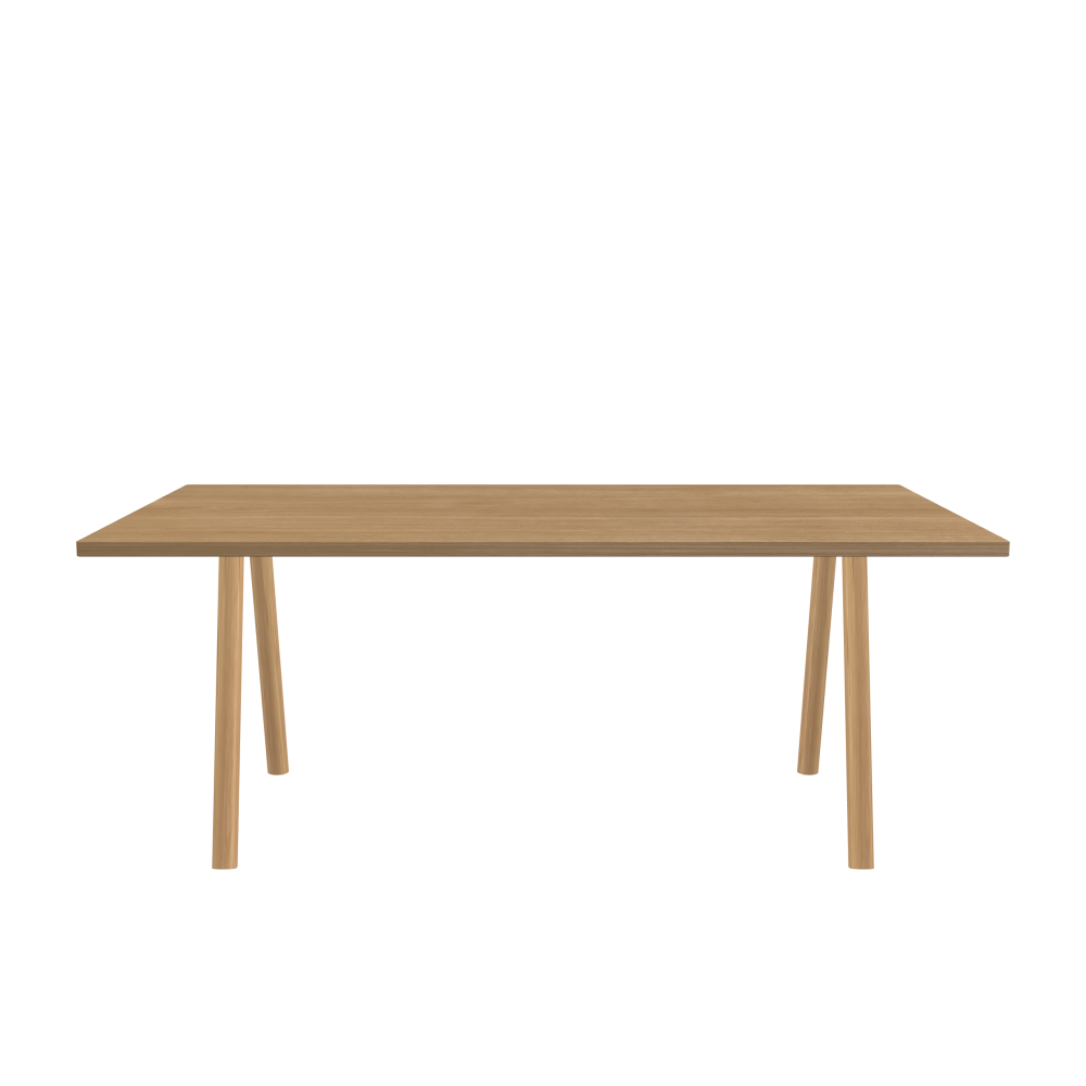 DIN PLUS Tisch - Form Eckig - Länge 190,00 cm - Tiefe 100,00 cm - Radius 1,00 cm - Stärke 2,9 cm - Oberseite Holzfurnier, Eiche - Kern Stäbchenplatte - Kante Holz, Eiche - Kantenschräge 90° / DIN PLUS Tischgestell - Materialien und Farben Holz, Eiche, matt geölt - Länge 146 cm - Breite S - Tischbeinprofil Rund - Set 2 Stück