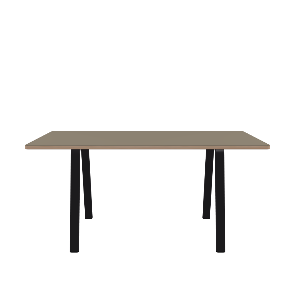 DIN Table - Shape Square - Length 160.00 cm - Width 80.00 cm - Radius 2.60 cm - Thickness 2.6 cm - Freeform 1.00000000 - Surface Linoleum, 4011 Taupe - Core Birch Plywood - Profile Edge 90° / DIN Table Frame - Material and Colour Powder-coated steel, Jet Black (RAL 9005) - Width S - Set 2 Pieces