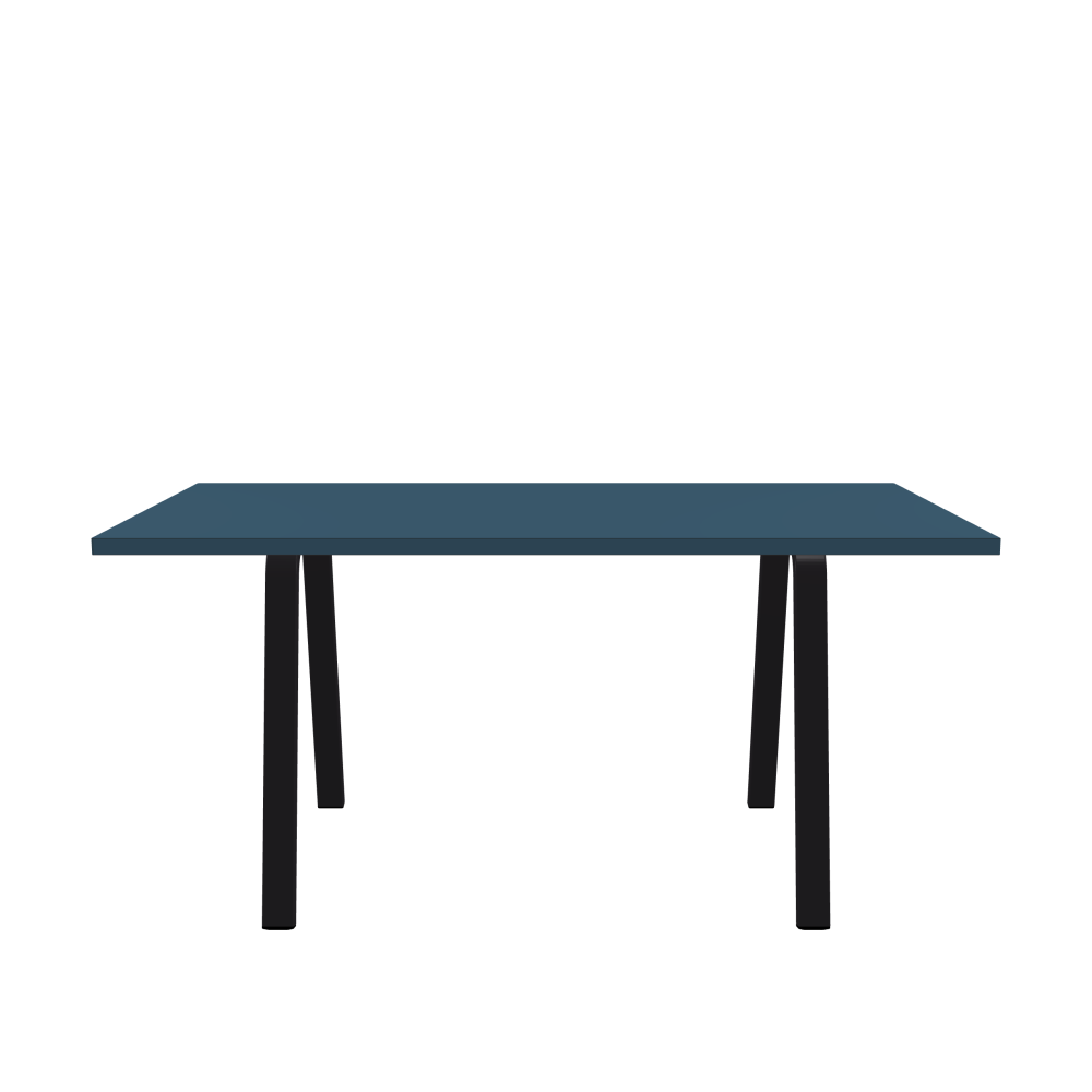 DIN Table - Shape Square - Length 160.00 cm - Width 85.00 cm - Radius 0.30 cm - Thickness 3 cm - Surface Linoleum, 4005 Denim - Core Laminboard - Edge Linoleum, 4005 Denim - Profile Edge 90° / DIN Table Frame - Material and Colour Powder-coated steel, Jet Black (RAL 9005) - Width S - Set 2 Pieces