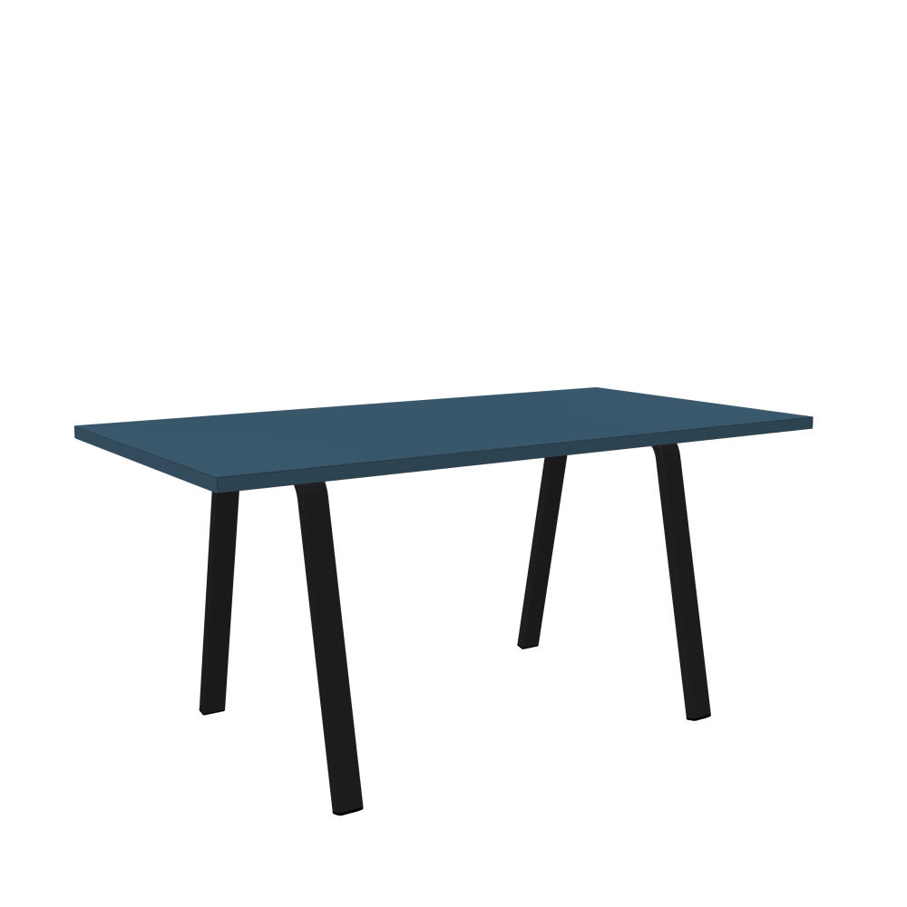DIN Tisch - Form Eckig - Länge 160,00 cm - Tiefe 85,00 cm - Radius 0,30 cm - Stärke 3 cm - Oberseite Linoleum, 4005 Denim - Kern Stäbchenplatte - Kante Linoleum, 4005 Denim - Kantenschräge 90° / DIN Tischgestell - Materialien und Farben Pulverbeschichteter Stahl, Jet Black (RAL 9005) - Breite S - Set 2 Stück
