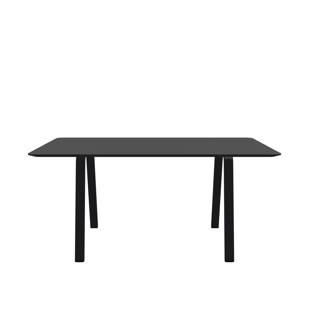 DIN Table - Shape Square - Length 160.00 cm - Width 90.00 cm - Radius 5.00 cm - Thickness 2.1 cm - Freeform 1.00000000 - Surface Linoleum, 4012 Basalt - Core MDF - Edge MDF, Black - Profile Edge 25° / DIN Table Frame - Material and Colour Powder-coated steel, Jet Black (RAL 9005) - Width S - Set 2 Pieces