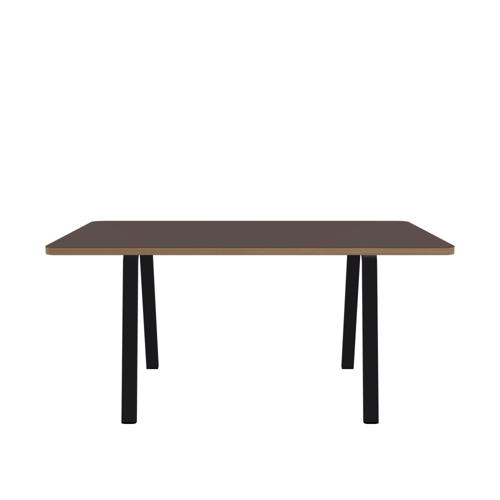 DIN Table - Shape Square - Length 160.00 cm - Width 90.00 cm - Radius 5.00 cm - Thickness 3 cm - Freeform 1.00000000 - Surface Linoleum, 4172 Mauve - Core Laminboard - Edge Wood, Oak - Profile Edge 90° / DIN Table Frame - Material and Colour Powder-coated steel, Jet Black (RAL 9005) - Width S - Set 2 Pieces