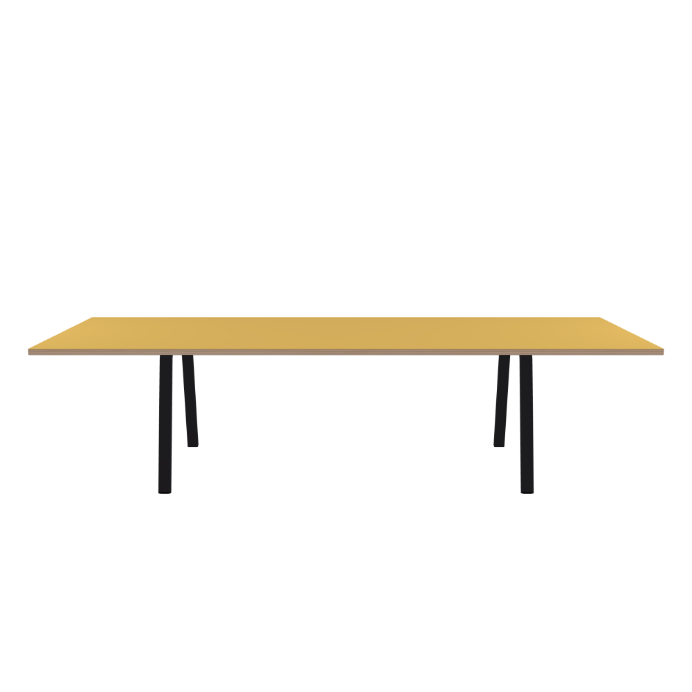 DIN Table - Shape Square - Length 300.00 cm - Width 120.00 cm - Radius 1.00 cm - Thickness 2.9 cm - Freeform 1.00000000 - Surface Linoleum, S588 Pure Linoleum - Core Birch Plywood - Profile Edge 90° / DIN Table Frame - Material and Colour Powder-coated steel, Jet Black (RAL 9005) - Width M - Set 2 Pieces
