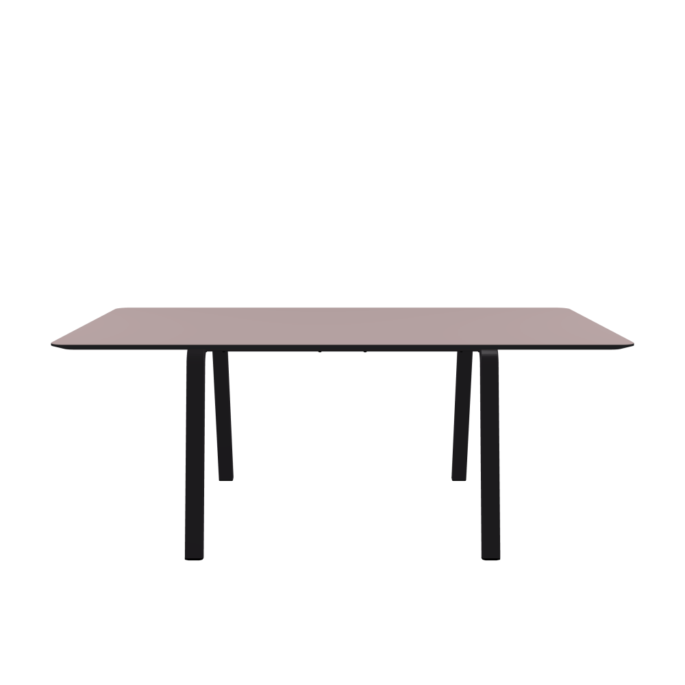 DIN Table - Shape Square - Length 190.00 cm - Width 100.00 cm - Radius 5.00 cm - Thickness 2.1 cm - Freeform 1.00000000 - Surface Linoleum, 4010 Soft Lilac - Core MDF - Edge MDF, Black - Profile Edge 25° / DIN Table Frame - Material and Colour Powder-coated steel, Jet Black (RAL 9005) - Width M - Set 2 Pieces