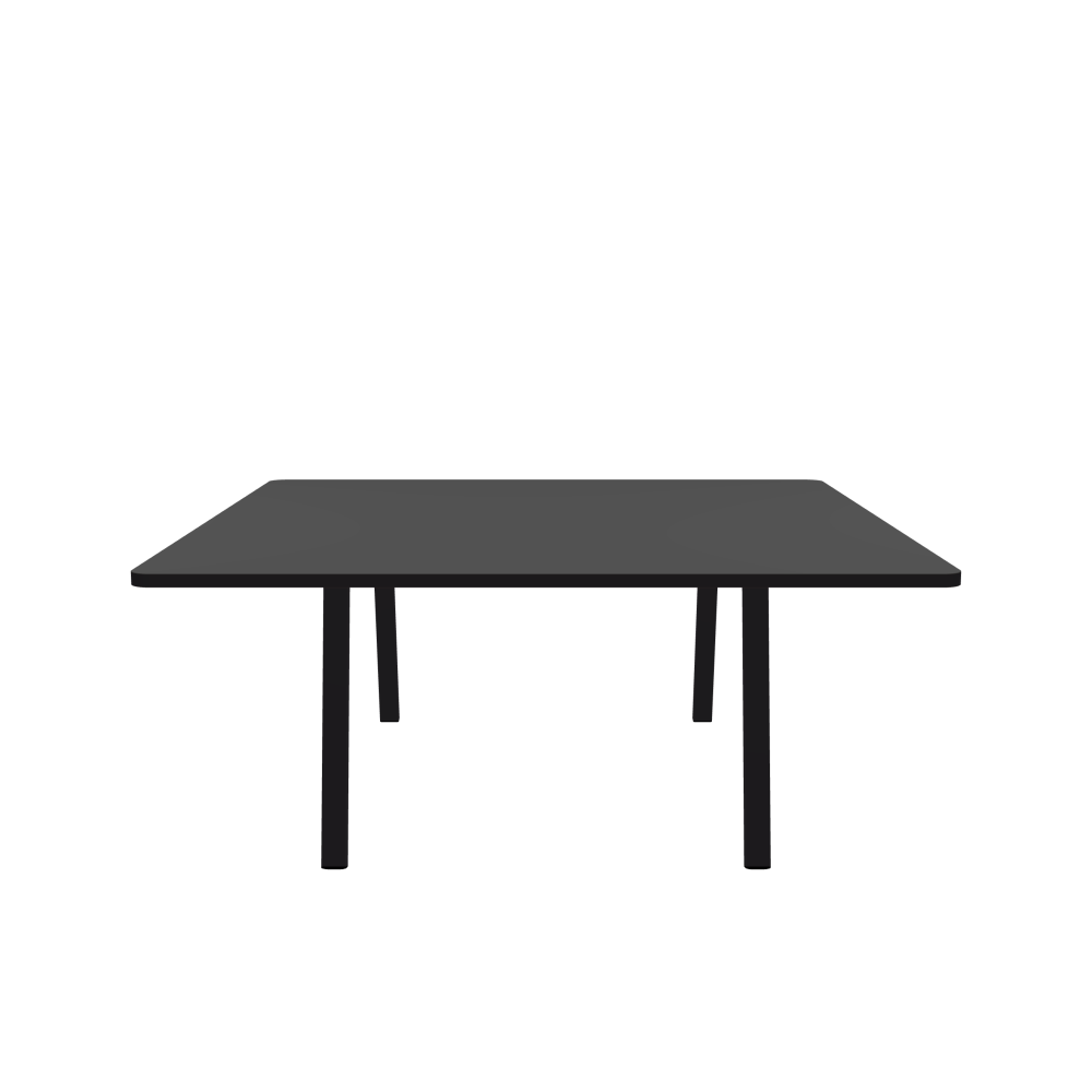 DIN Table - Shape Square - Length 180.00 cm - Width 180.00 cm - Radius 5.00 cm - Thickness 3 cm - Freeform 1.00000000 - Surface Linoleum, 4012 Basalt - Core Laminboard - Edge Linoleum, 4166 Charcoal - Profile Edge 90° / DIN Table Frame - Material and Colour Powder-coated steel, Jet Black (RAL 9005) - Width XL - Set 2 Pieces