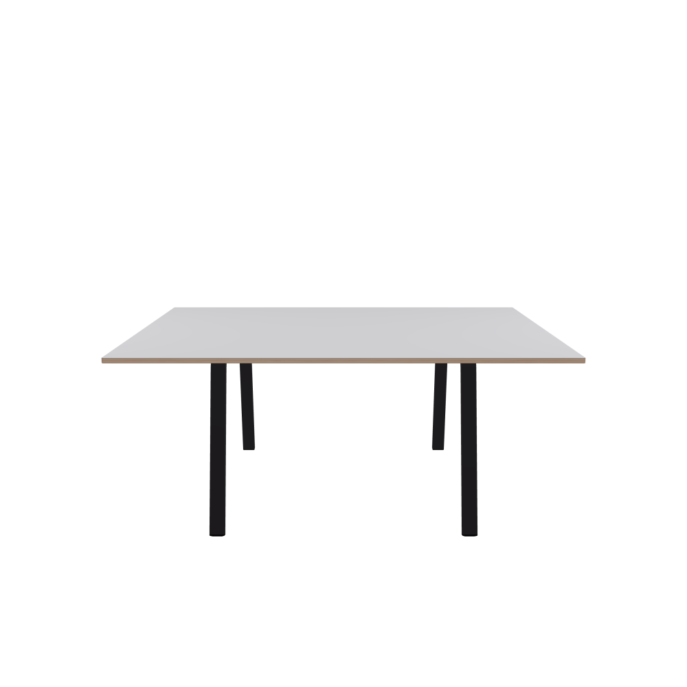 DIN Table - Shape Square - Length 180.00 cm - Width 160.00 cm - Radius 1.00 cm - Thickness 2 cm - Freeform 1.00000000 - Surface Linoleum, 4177 Vapour - Core Birch Plywood - Profile Edge 90° / DIN Table Frame - Material and Colour Powder-coated steel, Jet Black (RAL 9005) - Width XL - Set 2 Pieces