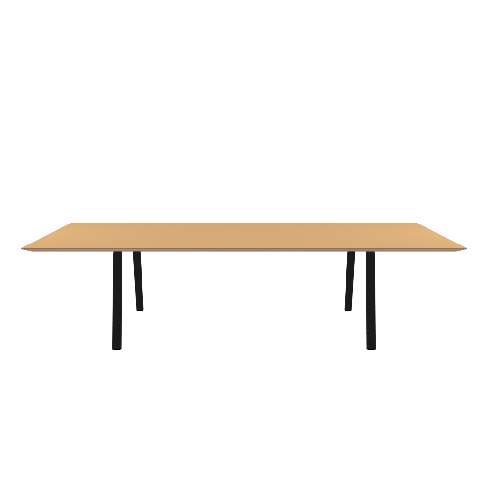 DIN Table - Shape Square - Length 300.00 cm - Width 140.00 cm - Radius 2.60 cm - Thickness 2.9 cm - Freeform 1.00000000 - Surface Linoleum, 4001 Clay - Core Birch Plywood - Profile Edge 25° / DIN Table Frame - Material and Colour Powder-coated steel, Jet Black (RAL 9005) - Width L - Set 2 Pieces