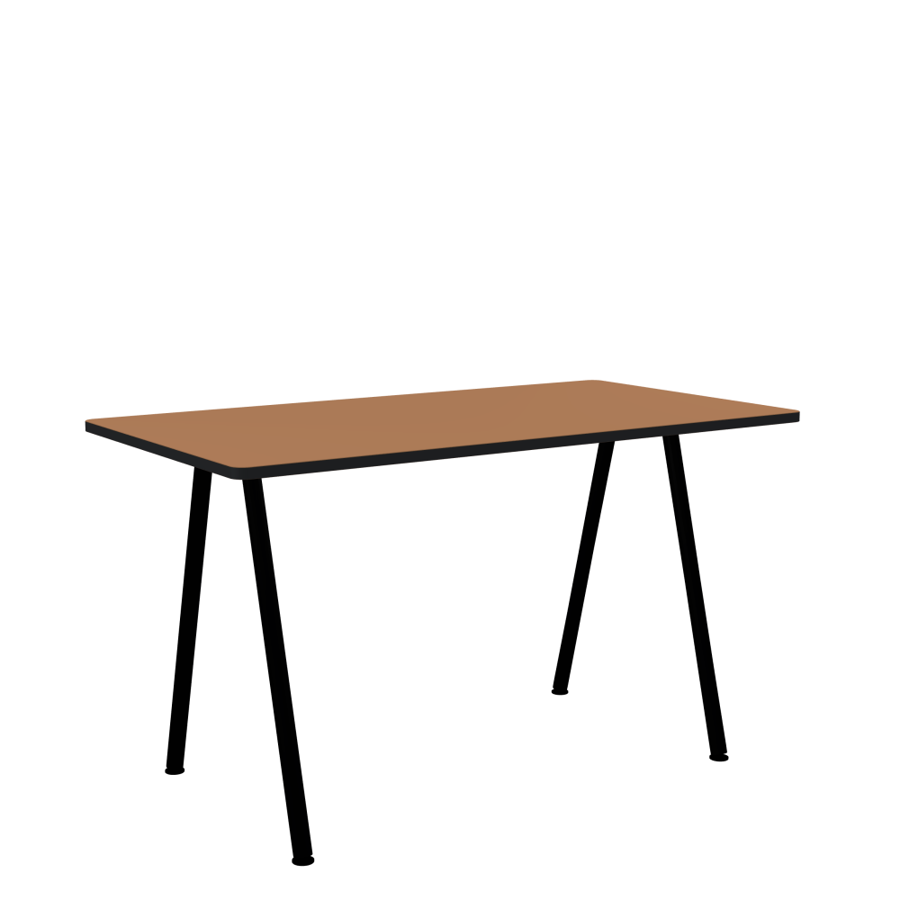 DIN PLUS Tisch - Form Eckig - Länge 130,00 cm - Tiefe 70,00 cm - Radius 2,60 cm - Stärke 2,1 cm - Freiformfläche 1.00000000 - Oberseite Linoleum, 4003 Walnut - Kern MDF - Kante MDF, Schwarz - Kantenschräge 90° / DIN PLUS Tischgestell - Materialien und Farben Pulverbeschichteter Stahl, Jet Black (RAL 9005) - Länge 106 cm - Breite XS - Tischbeinprofil Rund - Set 2 Stück