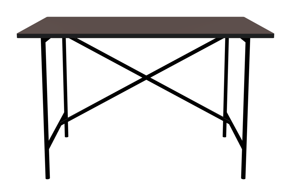 E2 Tisch - Form Eckig - Länge 120,00 cm - Tiefe 70,00 cm - Radius 1,00 cm - Stärke 2,1 cm - Freiformfläche 1.00000000 - Oberseite Linoleum, 4172 Mauve - Kern MDF - Kante MDF, Schwarz - Kantenschräge 90° / E2 Tischgestell - Material und Farbe Stahl, Tiefschwarz (RAL 9005) - Kreuzstreben Versetzt - Länge 100 cm - Breite 60 cm - Höhe 72 cm