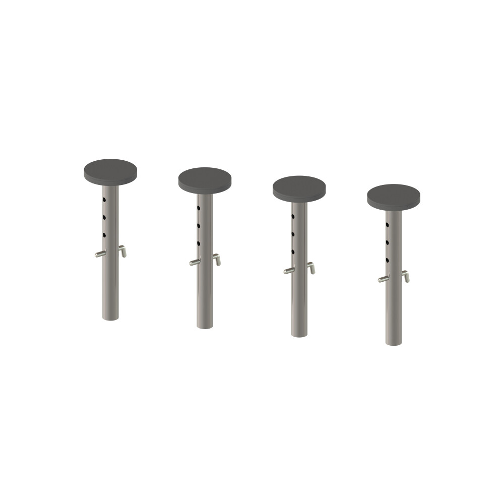 E2 Höhenversteller Kurz, in Stahl, Klarlackiert mit  Plattenträger mit Anti-Rutsch-Auflage