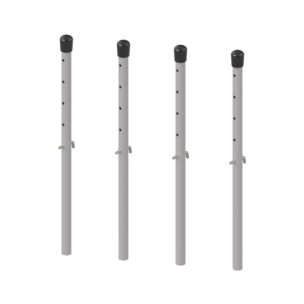 E2 Höhenversteller Lang, in Stahl, Weißaluminium (RAL 9006) mit  Außenstopfen