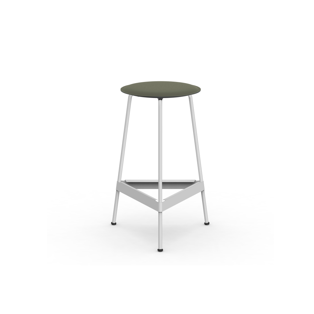 RAVIOLI Bar Stool - Linoleum Linoleum, 4184 Olive - Frame Powder coated steel, Traffic white (RAL 9016) - Height H 66 cm