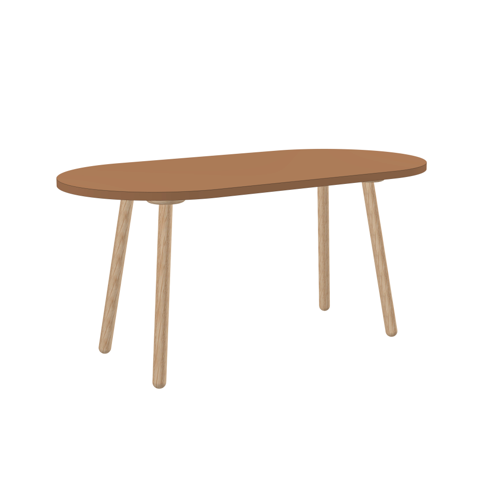 MT2 Table - Shape Square - Length 160.00 cm - Width 80.00 cm - Radius 40.00 cm - Thickness 3 cm - Freeform 1.00000000 - Surface Linoleum, 4003 Walnut - Core Laminboard - Edge Linoleum, 4003 Walnut - Profile Edge 90° / MT2 Table Legs - Material and Colour Wood, Oak, natural, matt oiled - Set 4 Legs