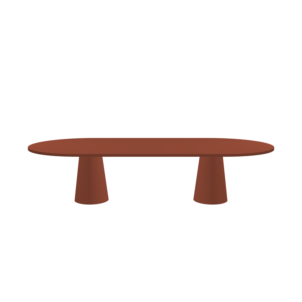 ALT Table - Shape Square - Length 320.00 cm - Width 150.00 cm - Radius 75.00 cm - Thickness 3 cm - Freeform 1.00000000 - Surface Linoleum, 4008 Brick - Core Laminboard - Edge Linoleum, 4008 Brick - Profile Edge 90° / ALT Table Stand - Surface Linoleum, 4008 Brick - Size L: Ø 42 × H 72 cm