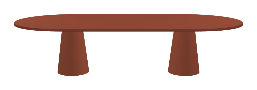 ALT Tisch - Form Eckig - Länge 320,00 cm - Tiefe 150,00 cm - Radius 75,00 cm - Stärke 3 cm - Freiformfläche 1.00000000 - Oberseite Linoleum, 4008 Brick - Kern Stäbchenplatte - Kante Linoleum, 4008 Brick - Kantenschräge 90° / ALT Tischsäule - Oberseite Linoleum, 4008 Brick - Größe L: Ø 42 × H 72 cm