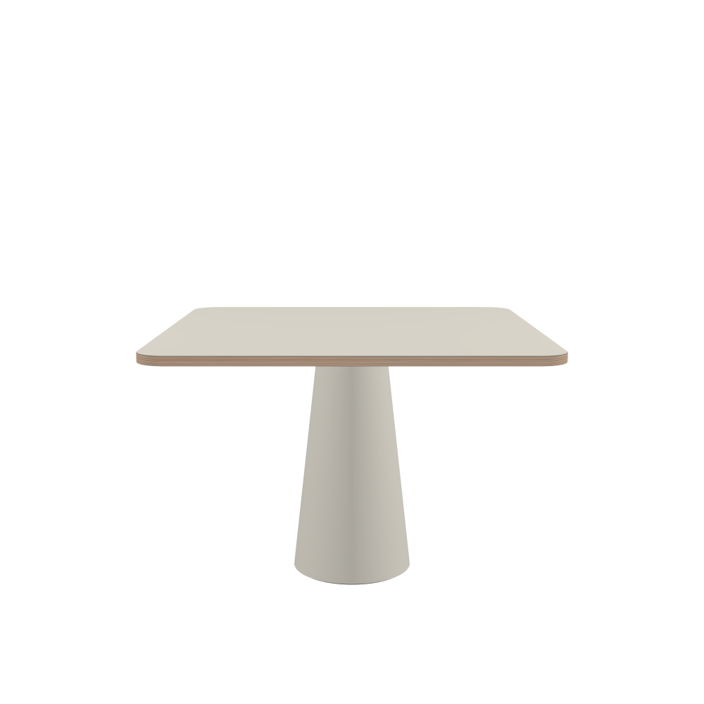 ALT Table - Shape Square - Length 110.00 cm - Width 110.00 cm - Radius 8.00 cm - Thickness 2.6 cm - Freeform 1.00000000 - Surface Linoleum, 4176 Mushroom - Core Birch Plywood - Profile Edge 90° / ALT Table Stand - Surface Linoleum, 4176 Mushroom - Size S: Ø 36 × H 72 cm