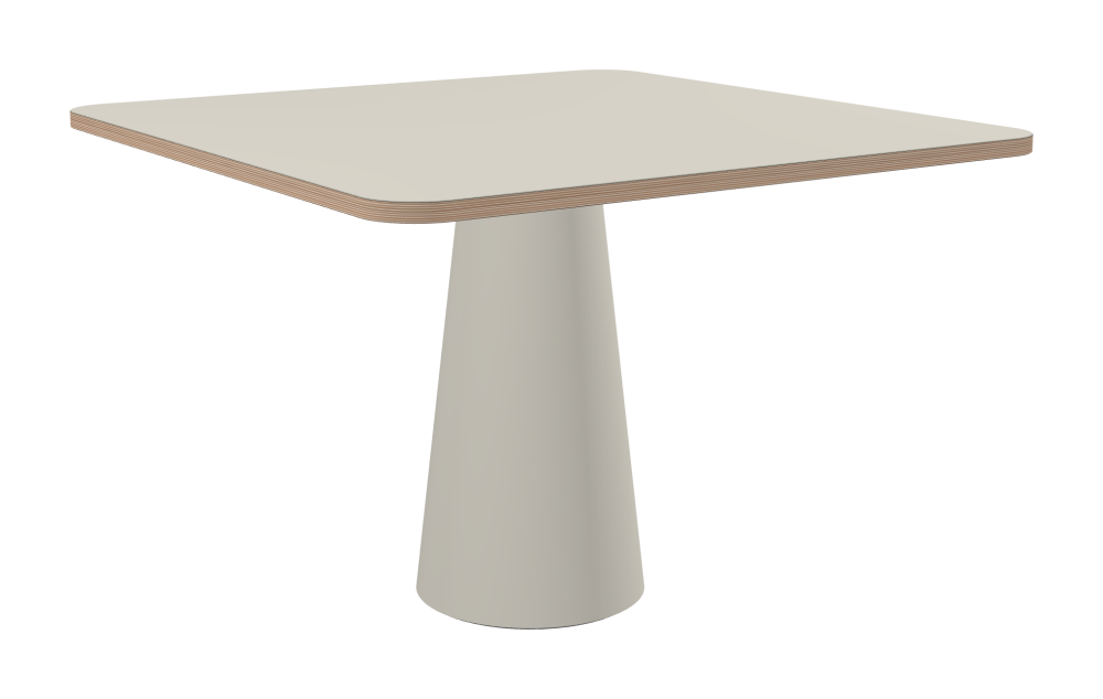 ALT Tisch - Form Eckig - Länge 110,00 cm - Tiefe 110,00 cm - Radius 8,00 cm - Stärke 2,6 cm - Freiformfläche 1.00000000 - Oberseite Linoleum, 4176 Mushroom - Kern Multiplex Birke - Kantenschräge 90° / ALT Tischsäule - Oberseite Linoleum, 4176 Mushroom - Größe S: Ø 36 × H 72 cm