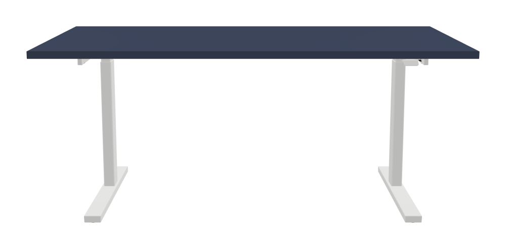 ATS Schreibtisch - Form Eckig - Länge 180,00 cm - Tiefe 85,00 cm - Radius 0,30 cm - Stärke 3 cm - Oberseite Linoleum, 4179 Smokey Blue - Kern Stäbchenplatte - Kante Linoleum, 4179 Smokey Blue - Kantenschräge 90° / ATS Schreibtischgestell - Materialien und Farben Pulverbeschichtet, Verkehrsweiß (RAL 9016) - Größe L 146 x B 71 cm - Motorsäule Rechteckig - Bedienelement Standard