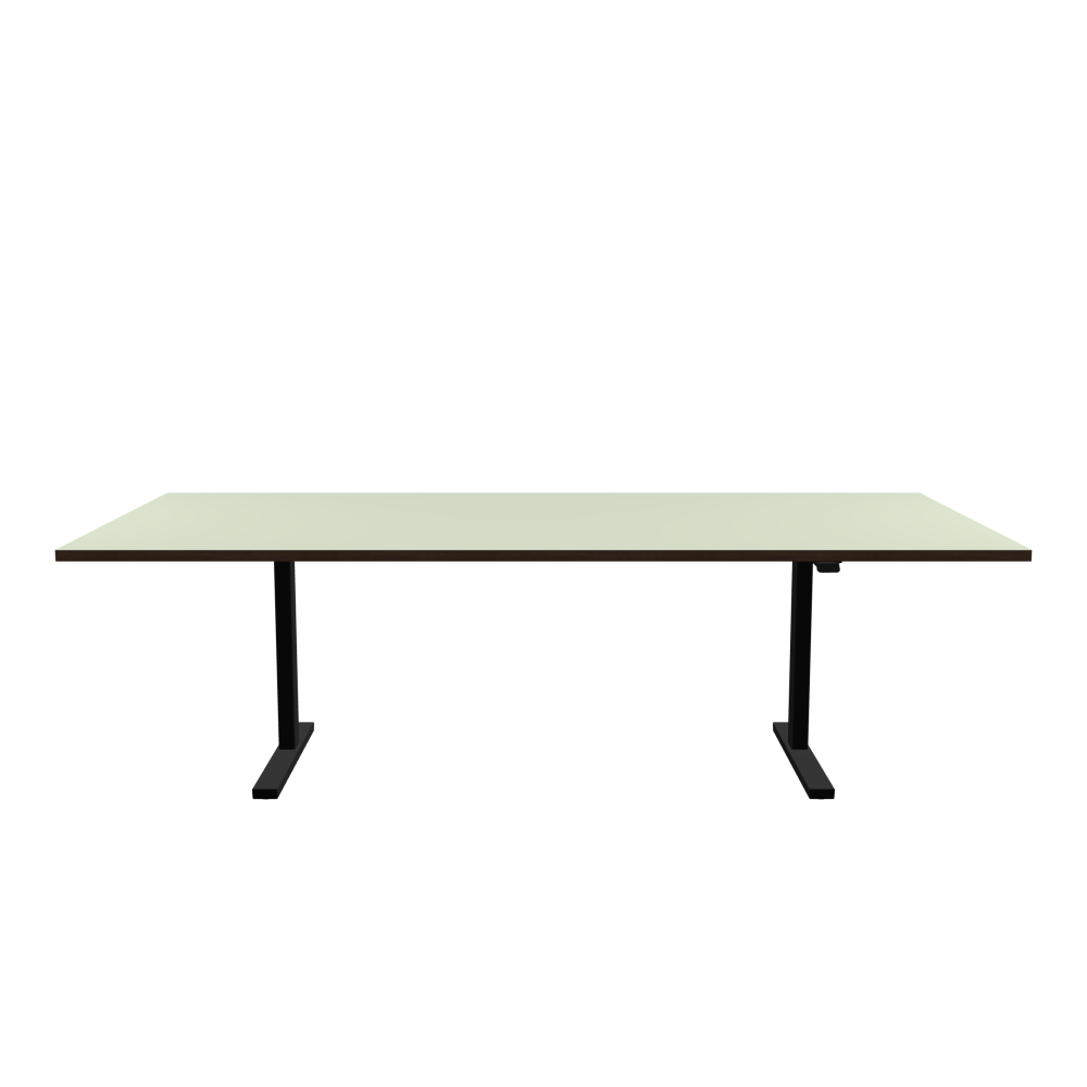 ATS Desk - Shape Square - Length 250.00 cm - Width 120.00 cm - Radius 0.30 cm - Thickness 3 cm - Surface Linoleum, 4183 Pistachio - Core Laminboard - Edge Wood, Fumed Oak - Profile Edge 90° / ATS Desk Frame - Material and Colour Powder coated, Jet black (RAL 9005) - Size L 166 × W 71 cm - Lifting Columns Rectangle - Control Unit Standard
