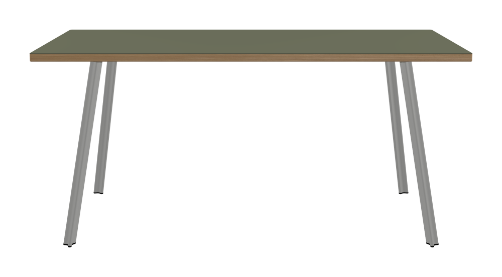 BEAM Tisch - Form Eckig - Länge 160,00 cm - Tiefe 70,00 cm - Radius 1,00 cm - Stärke 3 cm - Oberseite Linoleum, 4184 Olive - Kern Stäbchenplatte - Kante Holz, Eiche - Kantenschräge 90° / BEAM Tischbeine - Material und Farbe Aluminium, matt eloxiert - Profilgröße Klein - Höhe 71 cm - Set 4 Tischbeine