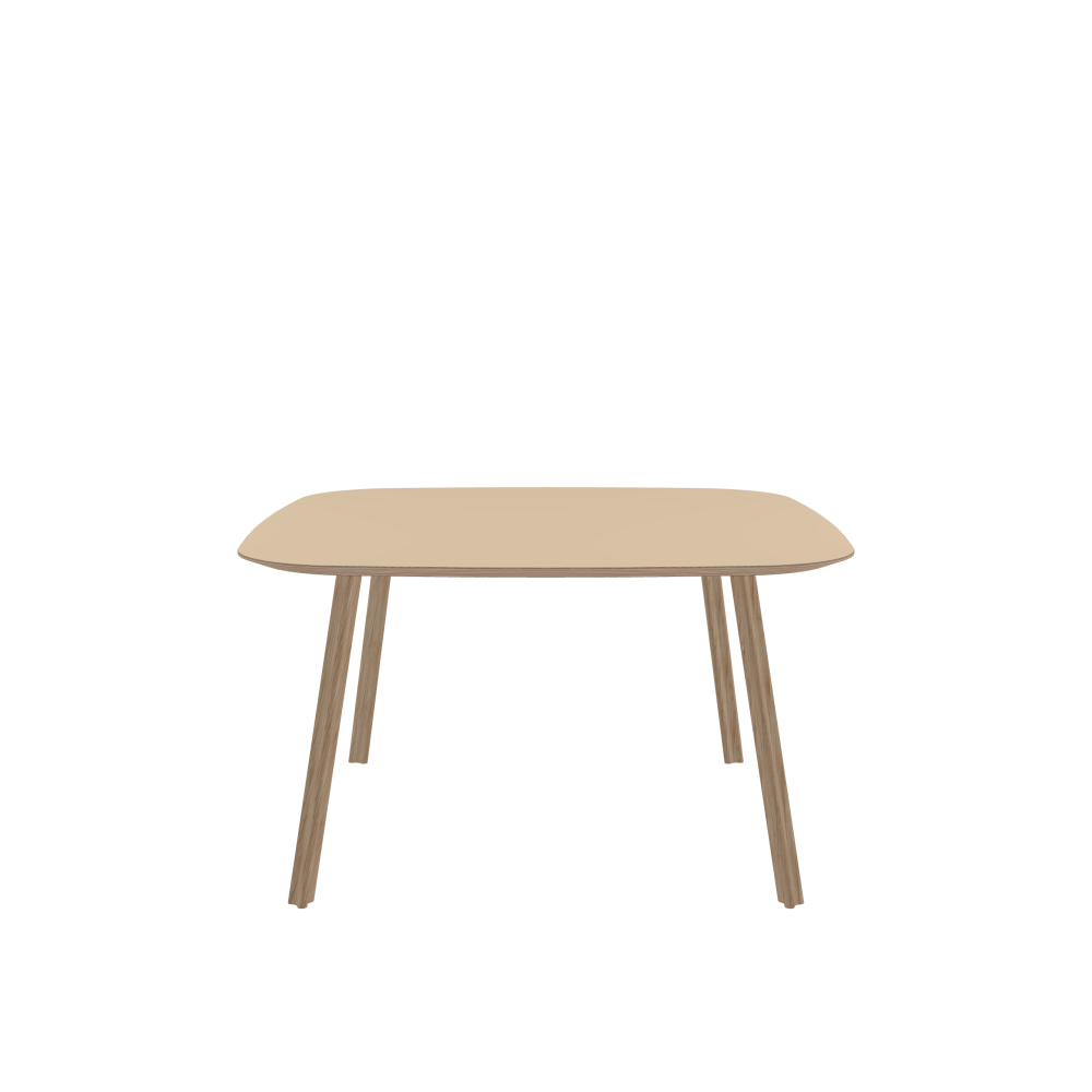 BEAM Table - Shape Soft Barrel - Length 130.00 cm - Width 130.00 cm - Radius 24.00 cm - Thickness 2.6 cm - Freeform 1.00000000 - Surface Linoleum, 4007 Macadamia - Core Birch Plywood - Profile Edge 25° / BEAM Table Legs - Material and Colour Wood, oak, matt oiled - Profile strength Standard - Height 71 cm - Set 4 Legs