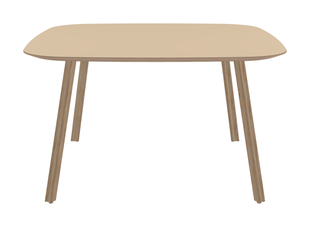 BEAM Tisch - Form Tonnenform rund - Länge 130,00 cm - Tiefe 130,00 cm - Radius 24,00 cm - Stärke 2,6 cm - Freiformfläche 1.00000000 - Oberseite Linoleum, 4007 Macadamia - Kern Multiplex Birke - Kantenschräge 25° / BEAM Tischbeine - Material und Farbe Holz, Eiche, matt geölt - Profilgröße Normal - Höhe 71 cm - Set 4 Tischbeine