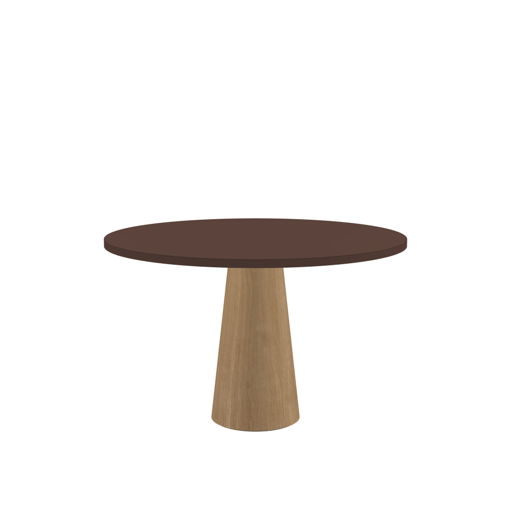 ALT Table - Shape Round - Length 119.00 cm - Width 119.00 cm - Thickness 3 cm - Freeform 1.00000000 - Surface Linoleum, 4009 Espresso - Core Laminboard - Edge Linoleum, 4009 Espresso - Profile Edge 90° / ALT Table Stand - Surface Wood Veneer, Oak - Size S: Ø 36 × H 72 cm