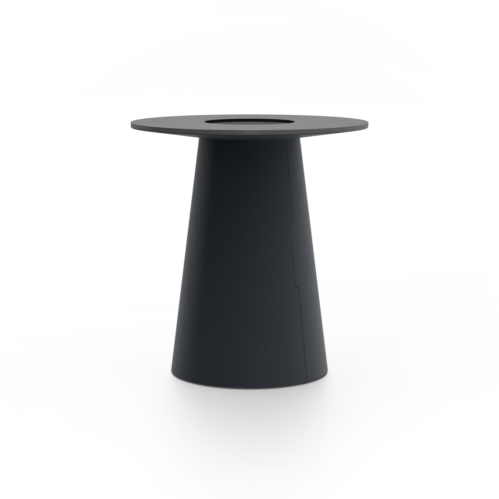 ALT (All Linoleum Table) cone-shaped table base lined with linoleum (4167  Carbon – Faust Linoleum exclusive), L Ø450, designed by Keiji Takeuchi