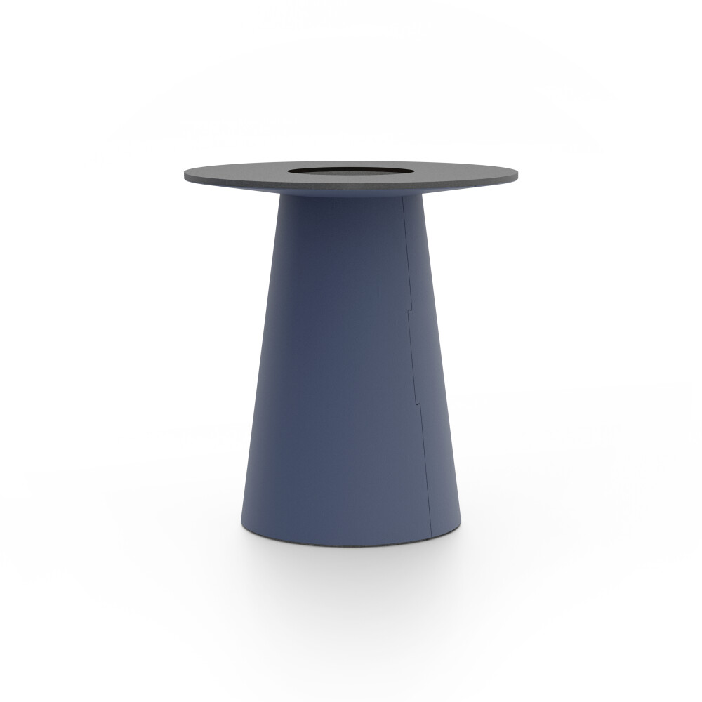 ALT (All Linoleum Table) cone-shaped table base lined with linoleum (4179 Smokey Blue), L Ø450, designed by Keiji Takeuchi