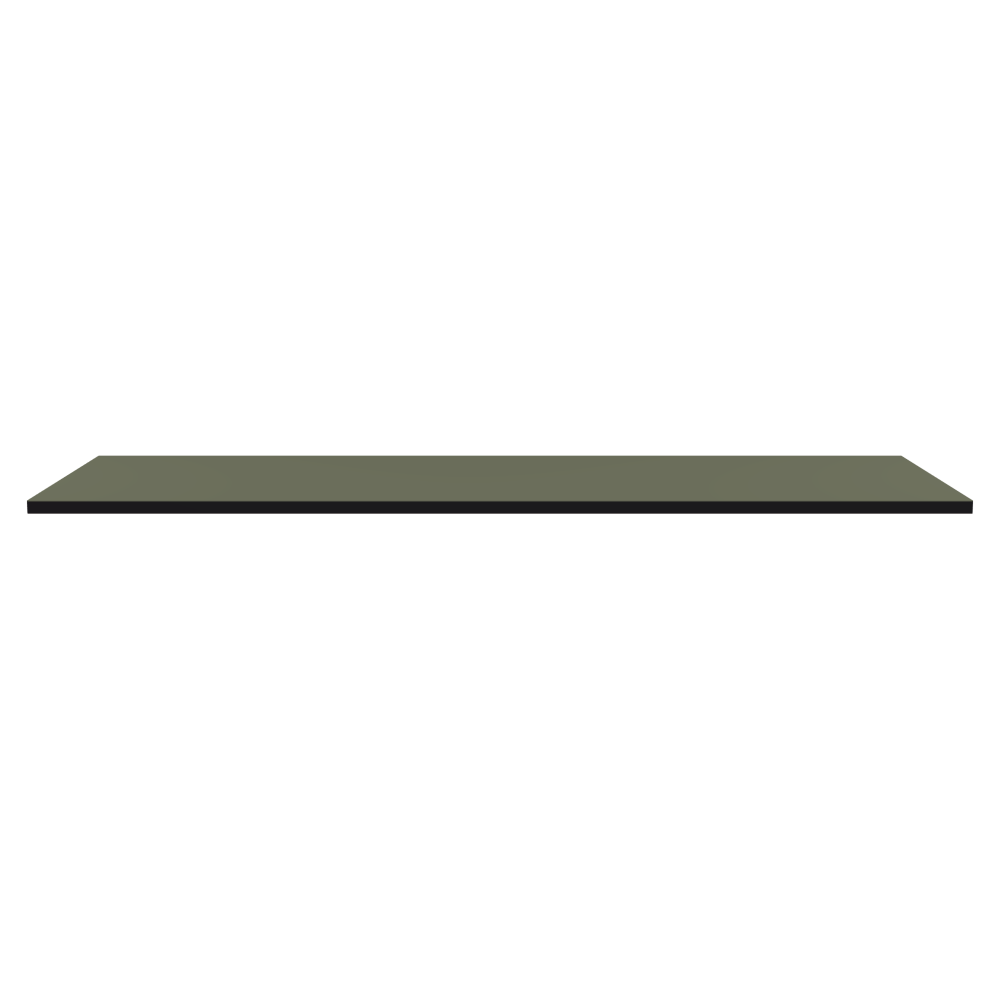 Table Top - Shape Square - Length 220.00 cm - Width 80.00 cm - Radius 0.30 cm - Thickness 3 cm - Surface Linoleum, 4184 Olive - Core Laminboard - Edge Linoleum, 4166 Charcoal - Profile Edge 90°