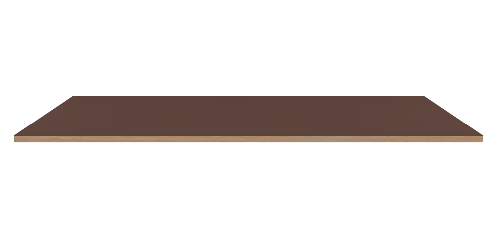 Tischplatte - Form Eckig - Länge 220,00 cm - Tiefe 150,00 cm - Radius 1,00 cm - Stärke 3 cm - Oberseite Linoleum, 4009 Espresso - Kern Stäbchenplatte - Kante Holz, Lärche - Kantenschräge 90°