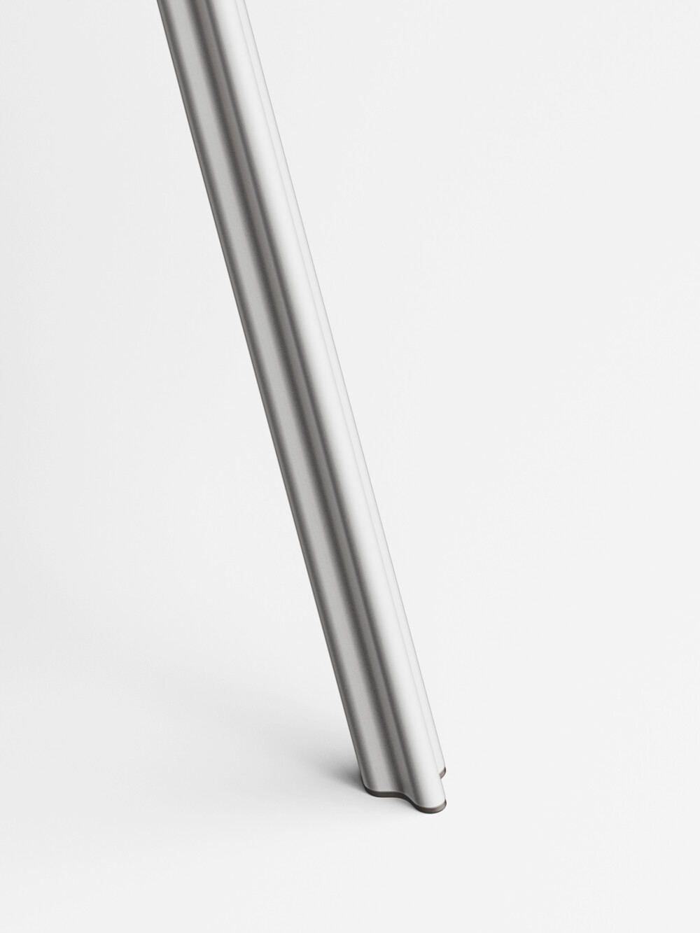 Beam table leg in matt aluminum with a clear, modern surface.