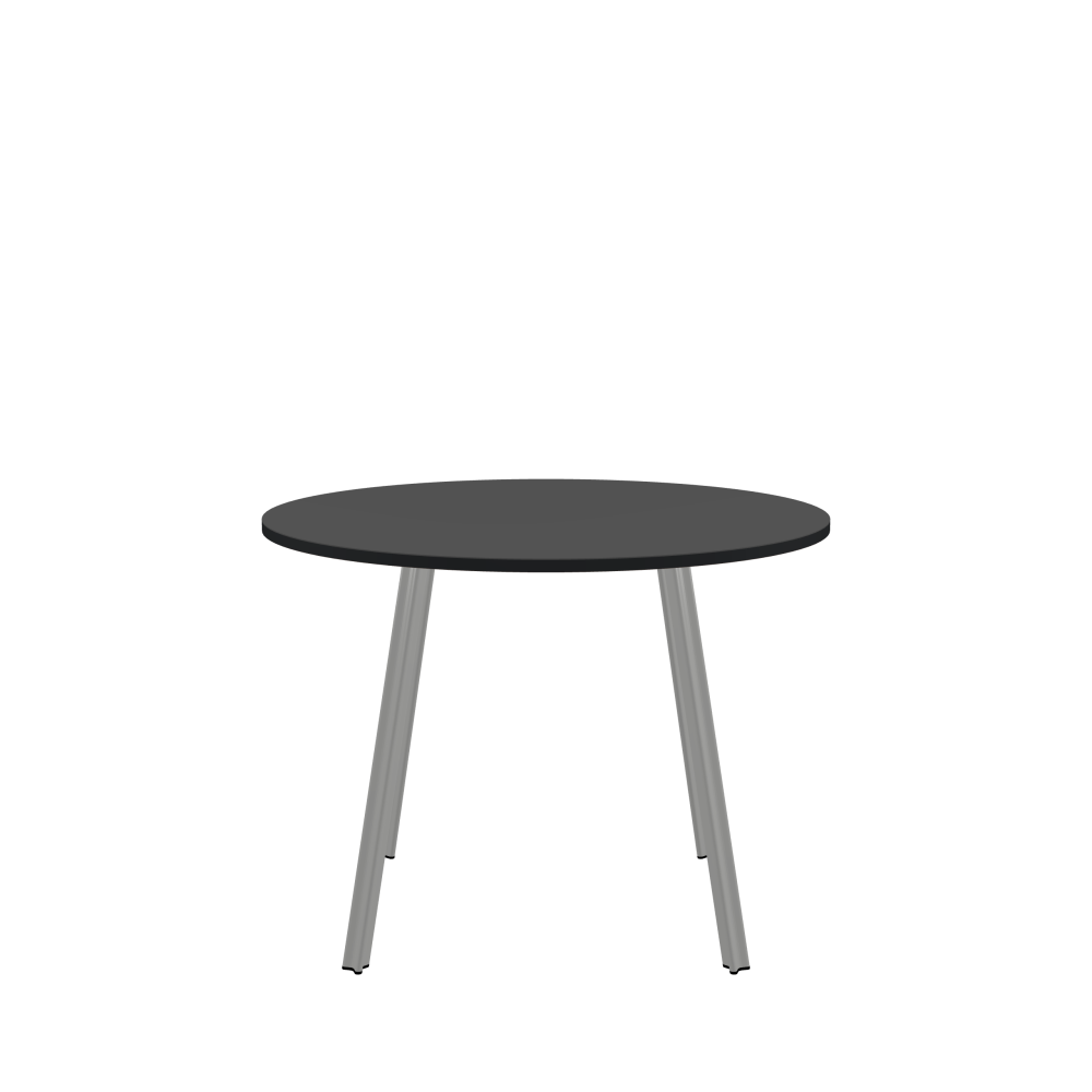 BEAM Table - Shape Round - Length 100.00 cm - Width 100.00 cm - Thickness 2.1 cm - Freeform 1.00000000 - Surface Linoleum, 4012 Basalt - Core MDF - Edge MDF, Black - Profile Edge 90° / BEAM Table Legs - Material and Colour Aluminium, matt anodised - Profile strength Small - Height 71 cm - Set 4 Legs