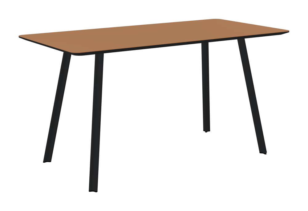 BEAM Table - Shape Square - Length 140,00 cm - Width 70,00 cm - Radius 4,00 cm - Thickness 2.1 cm - Freeform 1.00000000 - Surface Linoleum, 4003 Walnut - Core MDF - Edge MDF, Black - Profile Edge 25° / BEAM Table Legs - Material and Colour Aluminium, powder-coated, Black grey (RAL 7021) - Profile strength Small - Height 71 cm - Set 4 Legs
