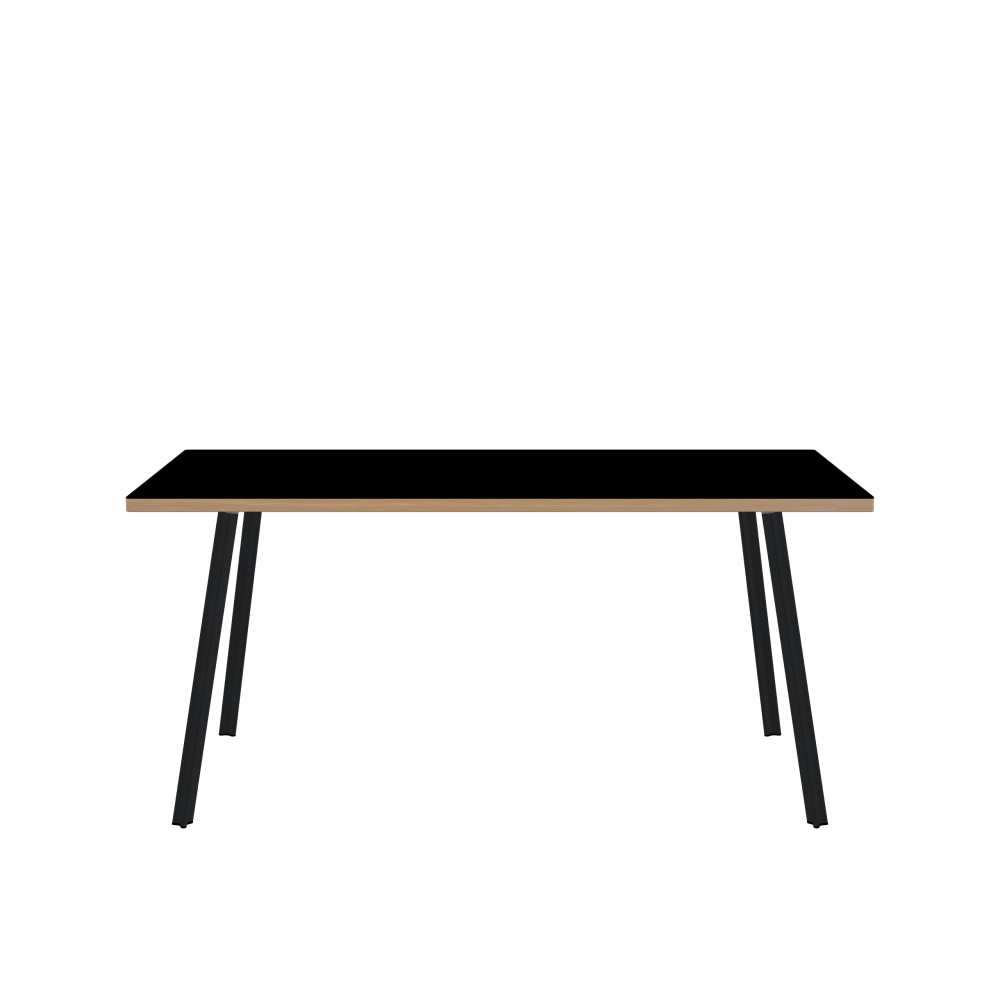 BEAM Table - Shape Square - Length 160.00 cm - Width 80.00 cm - Radius 1.00 cm - Thickness 3 cm - Surface Linoleum, 4023 Nero - Core Laminboard - Edge Wood, Larch - Profile Edge 90° / BEAM Table Legs - Material and Colour Aluminium, powder-coated, Black grey (RAL 7021) - Profile strength Small - Height 71 cm - Set 4 Legs