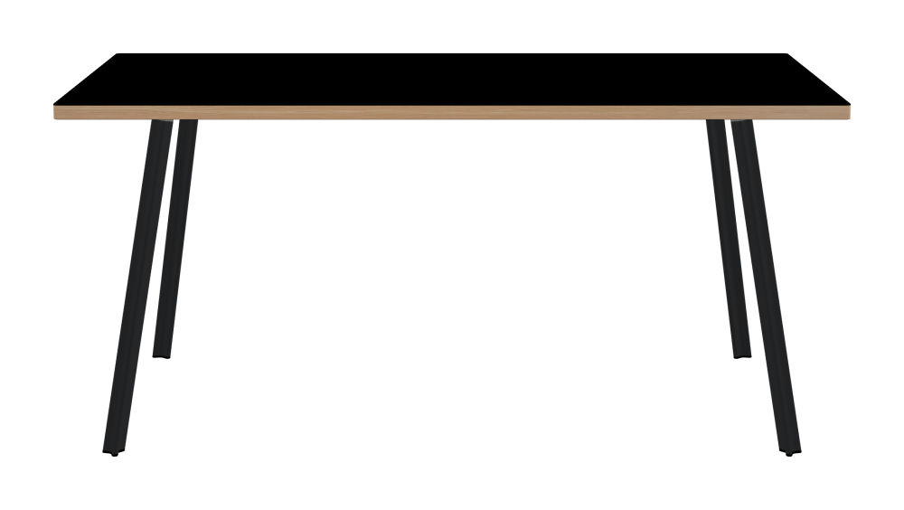 BEAM Table - Shape Square - Length 160,00 cm - Width 80,00 cm - Radius 1,00 cm - Thickness 3 cm - Surface Linoleum, 4023 Nero - Core Laminboard - Edge Wood, Larch - Profile Edge 90° / BEAM Table Legs - Material and Colour Aluminium, powder-coated, Black grey (RAL 7021) - Profile strength Small - Height 71 cm - Set 4 Legs