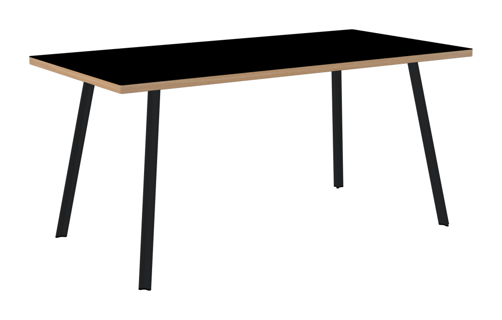 BEAM Table - Shape Square - Length 160,00 cm - Width 80,00 cm - Radius 1,00 cm - Thickness 3 cm - Surface Linoleum, 4023 Nero - Core Laminboard - Edge Wood, Larch - Profile Edge 90° / BEAM Table Legs - Material and Colour Aluminium, powder-coated, Black grey (RAL 7021) - Profile strength Small - Height 71 cm - Set 4 Legs