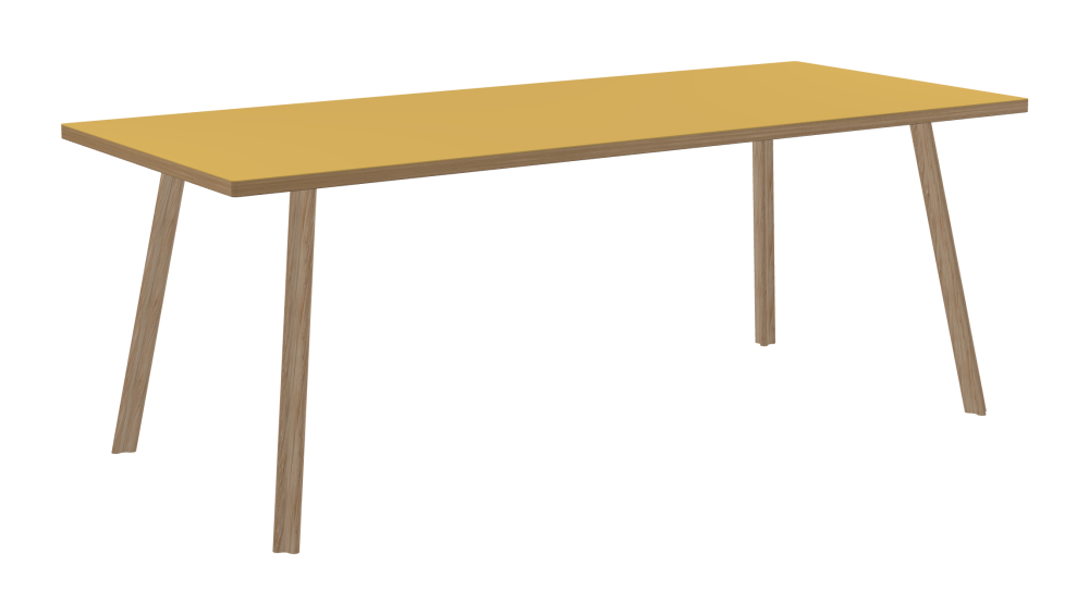 BEAM Table - Shape Square - Length 200,00 cm - Width 85,00 cm - Radius 1,00 cm - Thickness 3 cm - Surface Linoleum, S588 Pure Linoleum - Core Laminboard - Edge Wood, Oak - Profile Edge 90° / BEAM Table Legs - Material and Colour Wood, oak, matt oiled - Profile strength Standard - Height 71 cm - Set 4 Legs