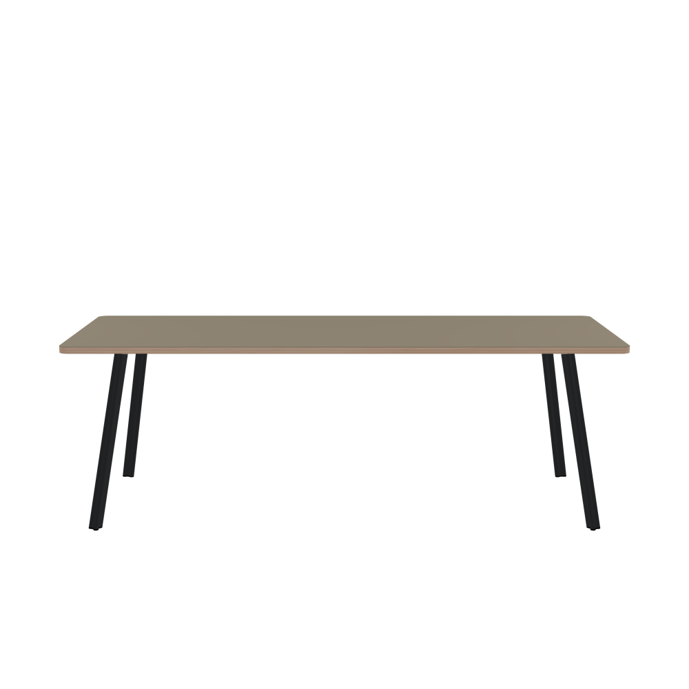 BEAM Table - Shape Square - Length 220.00 cm - Width 90.00 cm - Radius 4.00 cm - Thickness 2.6 cm - Freeform 1.00000000 - Surface Linoleum, 4011 Taupe - Core Birch Plywood - Profile Edge 90° / BEAM Table Legs - Material and Colour Aluminium, powder-coated, Black grey (RAL 7021) - Profile strength Standard - Height 71 cm - Set 4 Legs