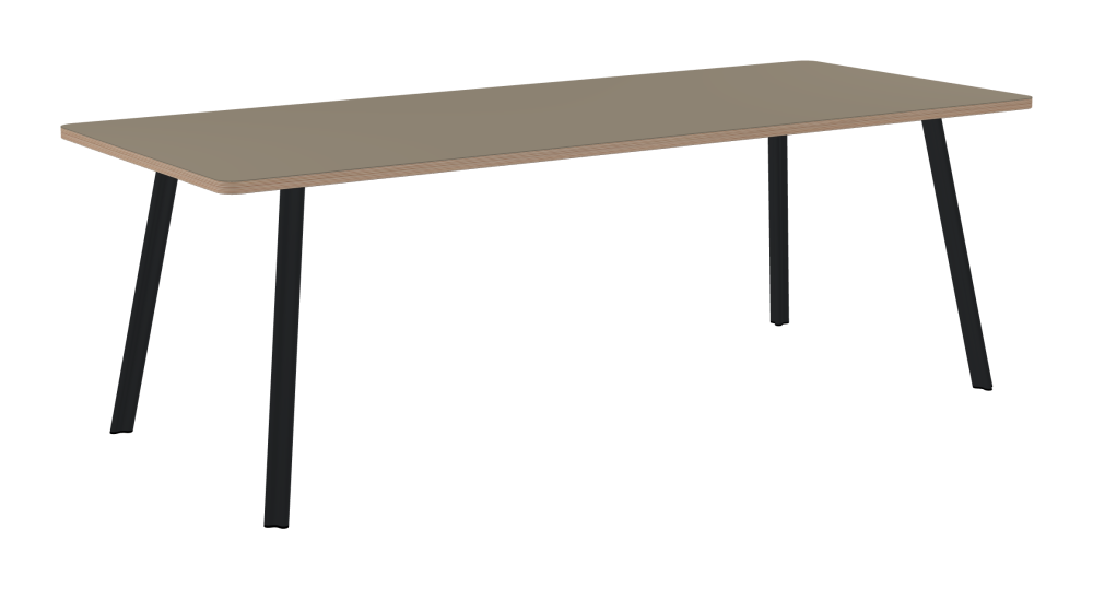BEAM Table - Shape Square - Length 220,00 cm - Width 90,00 cm - Radius 4,00 cm - Thickness 2.6 cm - Freeform 1.00000000 - Surface Linoleum, 4011 Taupe - Core Birch Plywood - Profile Edge 90° / BEAM Table Legs - Material and Colour Aluminium, powder-coated, Black grey (RAL 7021) - Profile strength Standard - Height 71 cm - Set 4 Legs