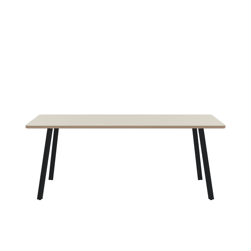 BEAM Table - Shape Square - Length 190.00 cm - Width 80.00 cm - Radius 4.00 cm - Thickness 2.6 cm - Freeform 1.00000000 - Surface Linoleum, 4176 Mushroom - Core Birch Plywood - Profile Edge 90° / BEAM Table Legs - Material and Colour Aluminium, powder-coated, Black grey (RAL 7021) - Profile strength Standard - Height 71 cm - Set 4 Legs