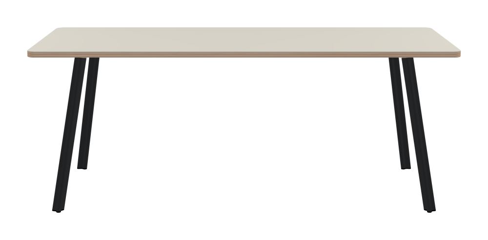 BEAM Table - Shape Square - Length 190,00 cm - Width 80,00 cm - Radius 4,00 cm - Thickness 2.6 cm - Freeform 1.00000000 - Surface Linoleum, 4176 Mushroom - Core Birch Plywood - Profile Edge 90° / BEAM Table Legs - Material and Colour Aluminium, powder-coated, Black grey (RAL 7021) - Profile strength Standard - Height 71 cm - Set 4 Legs